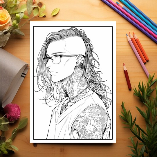 Carte de colorat pentru relaxare si antistres, 50 de ilustratii, Anime Tatoo Boys, 106 pagini [3]