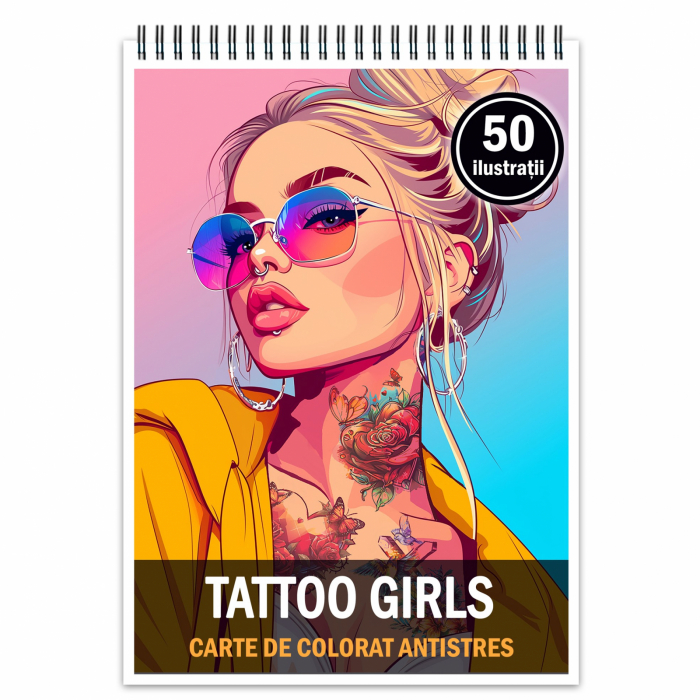 Carte de colorat pentru relaxare si antistres, 50 de ilustratii, Anime Tattoo Girls, 106 pagini [1]