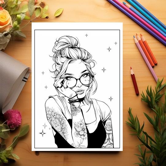 Carte de colorat pentru relaxare si antistres, 50 de ilustratii, Anime Tattoo Girls, 106 pagini [3]
