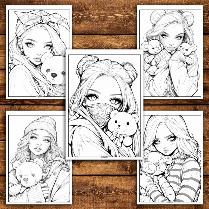 Carte de colorat pentru relaxare si antistres, 50 de ilustratii, Anime Teddy Girls, 106 pagini [4]