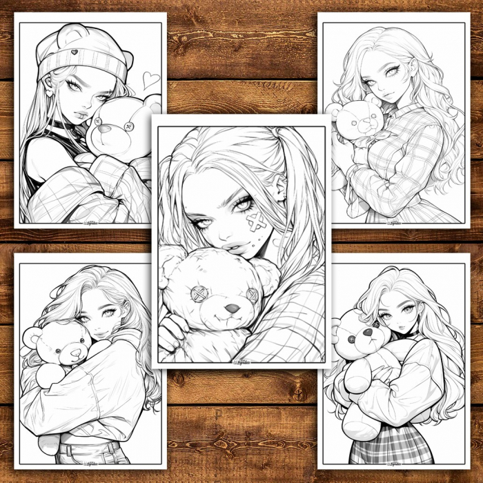 Carte de colorat pentru relaxare si antistres, 50 de ilustratii, Anime Teddy Girls, 106 pagini [5]