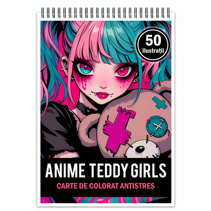Carte de colorat pentru relaxare si antistres, 50 de ilustratii, Anime Teddy Girls, 106 pagini [1]