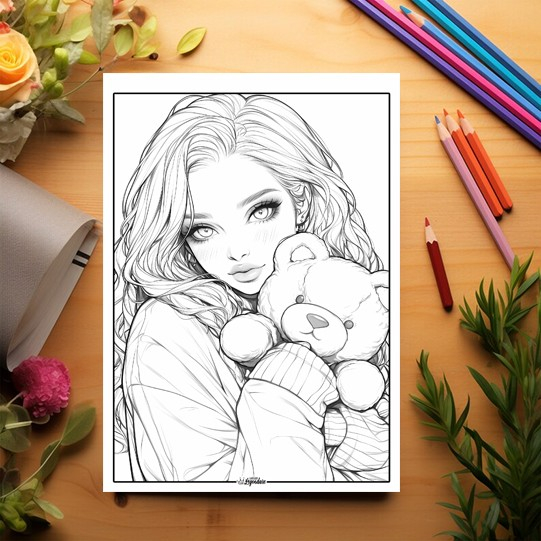 Carte de colorat pentru relaxare si antistres, 50 de ilustratii, Anime Teddy Girls, 106 pagini [3]