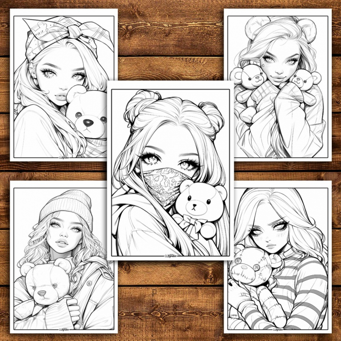 Carte de colorat pentru relaxare si antistres, 50 de ilustratii, Anime Teddy Girls, 106 pagini [4]