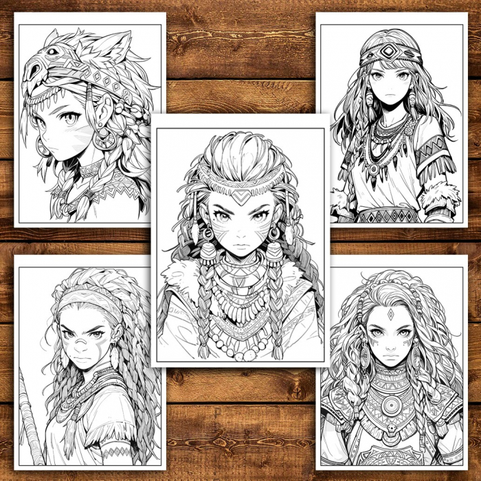 Carte de colorat pentru relaxare si antistres, 50 de ilustratii, Anime Tribe Girls - Volumul II, 106 pagini [3]