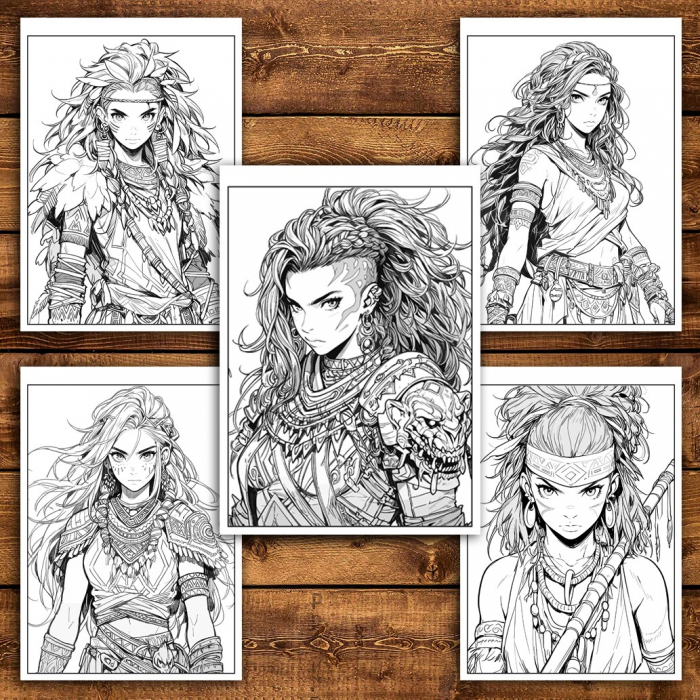 Carte de colorat pentru relaxare si antistres, 50 de ilustratii, Anime Tribe Girls - Volumul II, 106 pagini [4]