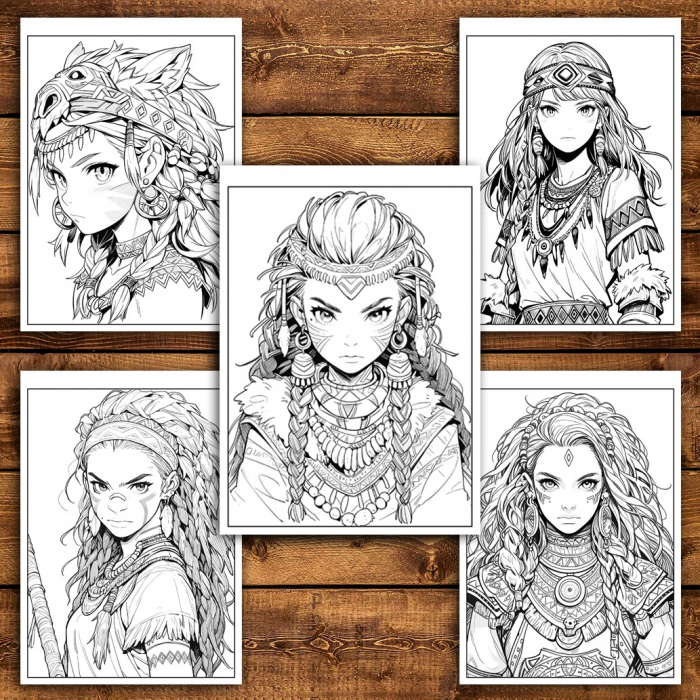 Carte de colorat pentru relaxare si antistres, 50 de ilustratii, Anime Tribe Girls - Volumul II, 106 pagini [3]