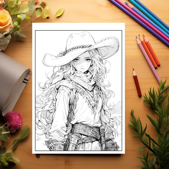 Carte de colorat pentru relaxare si antistres, 50 de ilustratii, Anime Wild West Girls - Volumul II, 106 pagini [3]