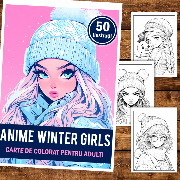 Carte de colorat pentru relaxare si antistres, 50 de ilustratii, Anime Winter Girls, 106 pagini [2]