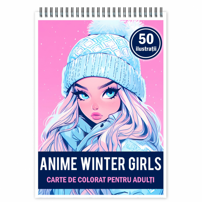 Carte de colorat pentru relaxare si antistres, 50 de ilustratii, Anime Winter Girls, 106 pagini [1]