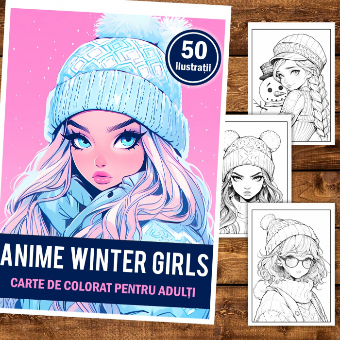 Carte de colorat pentru relaxare si antistres, 50 de ilustratii, Anime Winter Girls, 106 pagini [2]