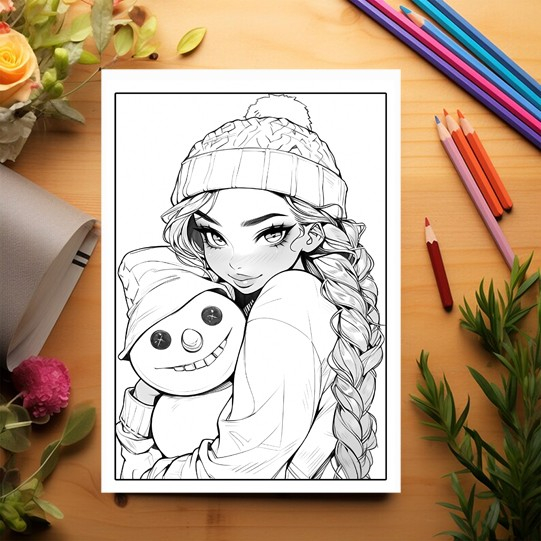 Carte de colorat pentru relaxare si antistres, 50 de ilustratii, Anime Winter Girls, 106 pagini [3]