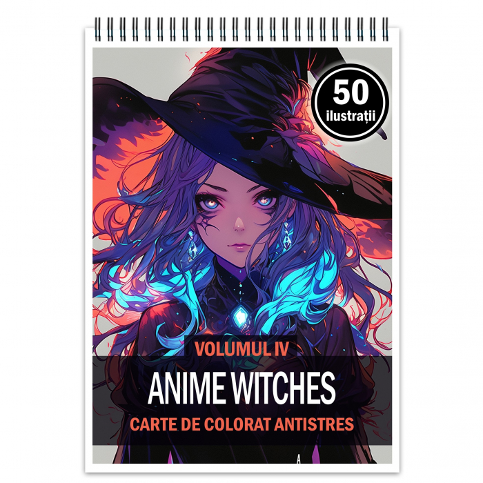 Carte de colorat pentru relaxare si antistres, 50 de ilustratii, Anime Witches - Volumul IV, 106 pagini [1]