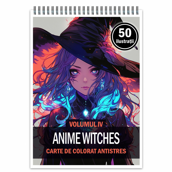 Carte de colorat pentru relaxare si antistres, 50 de ilustratii, Anime Witches - Volumul IV, 106 pagini [1]