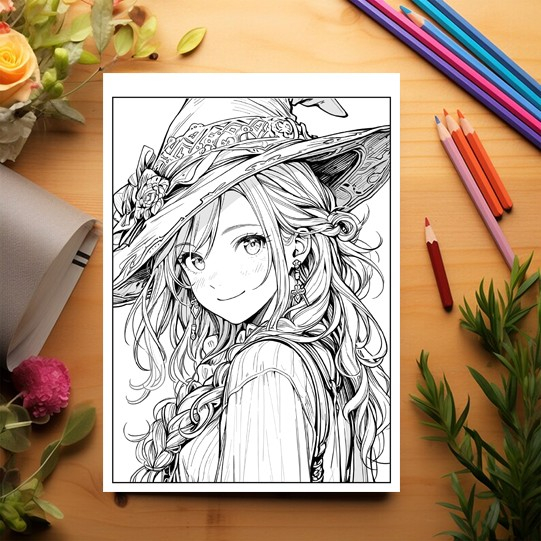 Carte de colorat pentru relaxare si antistres, 50 de ilustratii, Anime Witches - Volumul IV, 106 pagini [3]