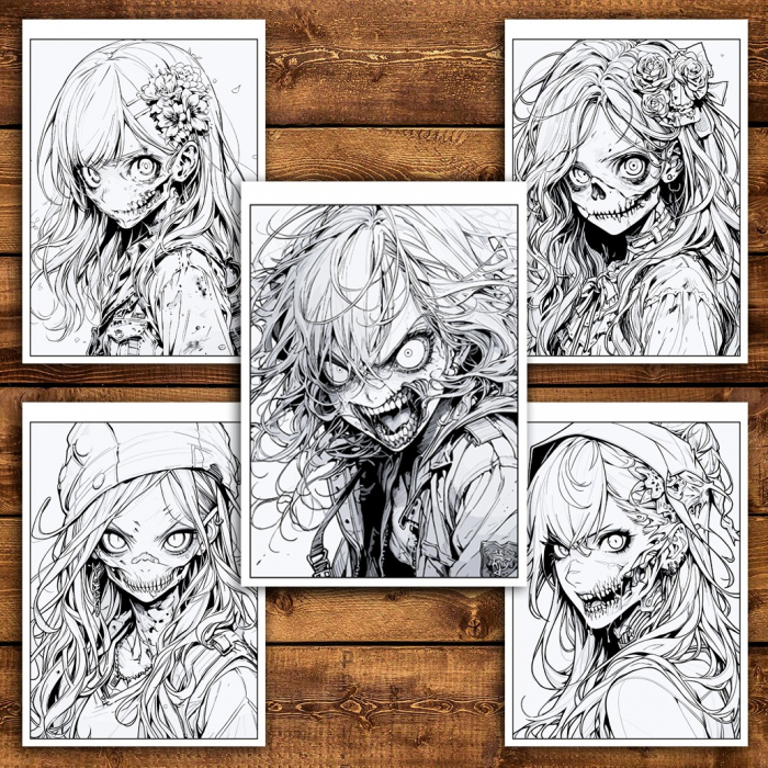 Carte de colorat pentru relaxare si antistres, 50 de ilustratii, Anime Zombie Girls, 106 pagini [5]