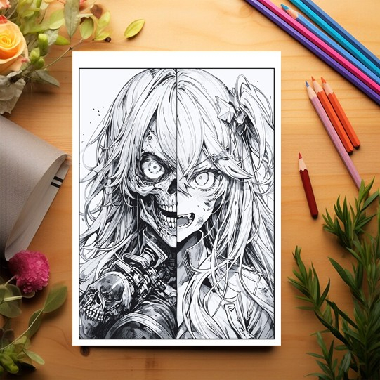 Carte de colorat pentru relaxare si antistres, 50 de ilustratii, Anime Zombie Girls, 106 pagini [3]