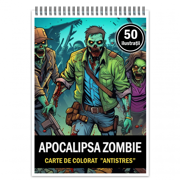 Carte de colorat pentru relaxare si antistres, 50 de ilustratii, Apocalipsa Zombie, 106 pagini [1]