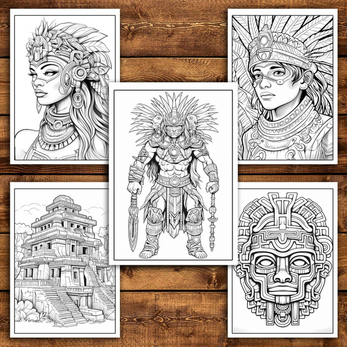 Carte de colorat pentru relaxare si antistres, 50 de ilustratii, Aztec Empire, 106 pagini [6]