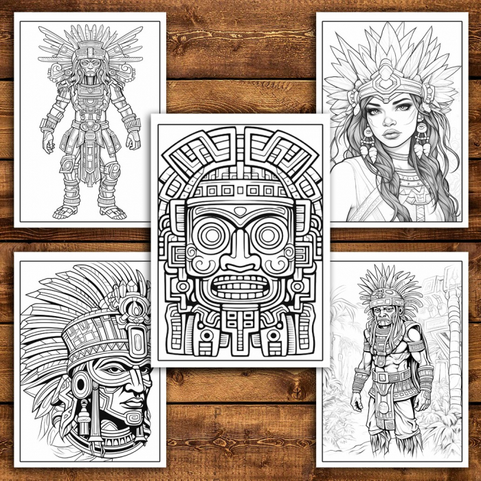 Carte de colorat pentru relaxare si antistres, 50 de ilustratii, Aztec Empire, 106 pagini [5]