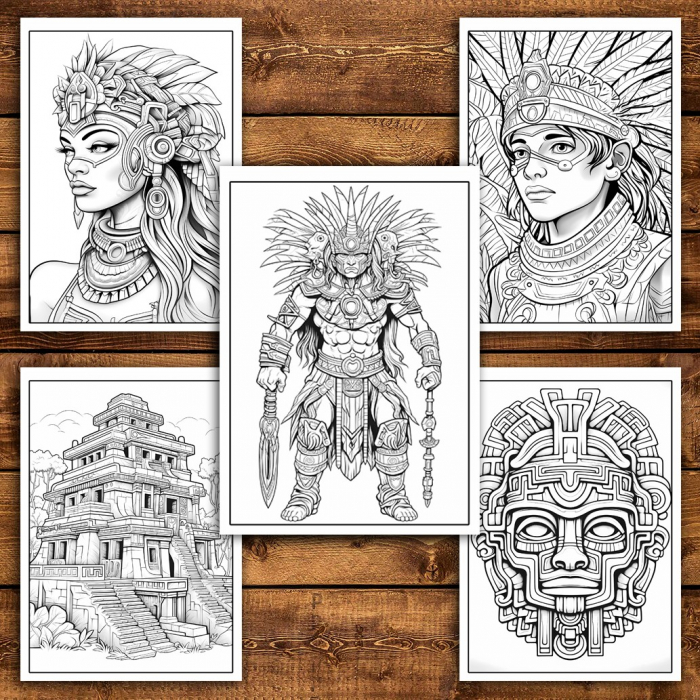 Carte de colorat pentru relaxare si antistres, 50 de ilustratii, Aztec Empire, 106 pagini [6]