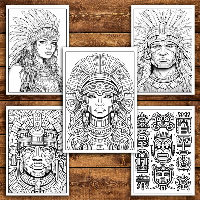 Carte de colorat pentru relaxare si antistres, 50 de ilustratii, Aztec Empire, 106 pagini [4]
