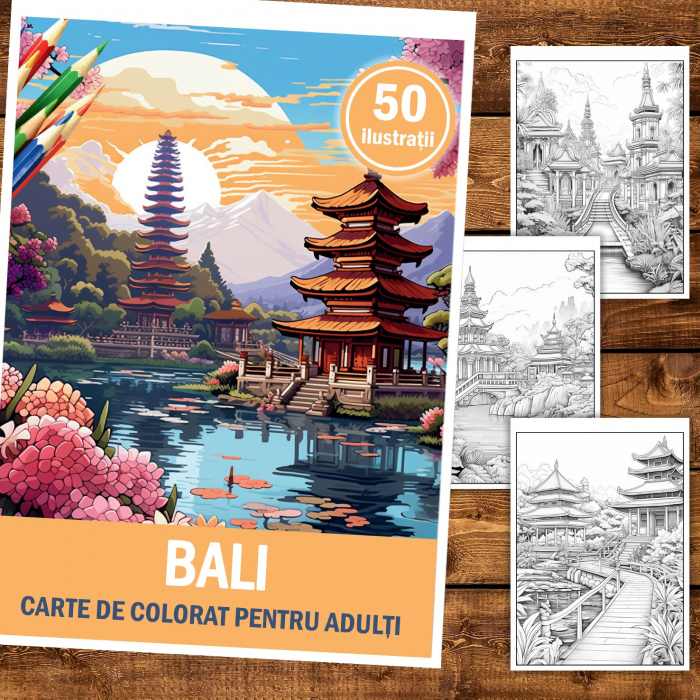 Carte de colorat pentru relaxare si antistres, 50 de ilustratii, Bali, 106 pagini [2]