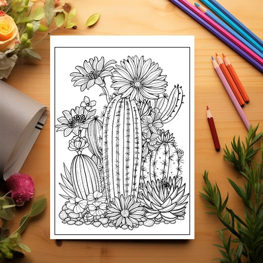 Carte de colorat pentru relaxare si antistres, 50 de ilustratii, Cactusi - Volumul I, 106 pagini [3]