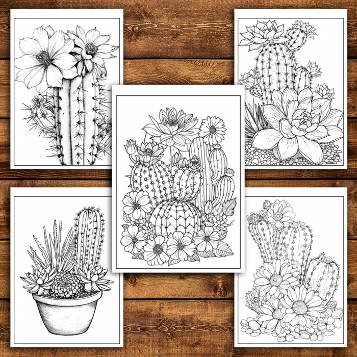 Carte de colorat pentru relaxare si antistres, 50 de ilustratii, Cactusi - Volumul I, 106 pagini [6]