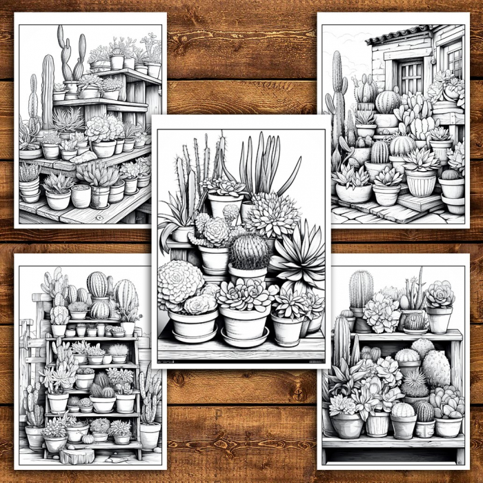 Carte de colorat pentru relaxare si antistres, 50 de ilustratii, Cactusi - Volumul II, 106 pagini [6]