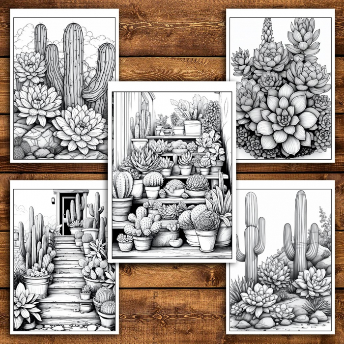 Carte de colorat pentru relaxare si antistres, 50 de ilustratii, Cactusi - Volumul II, 106 pagini [5]