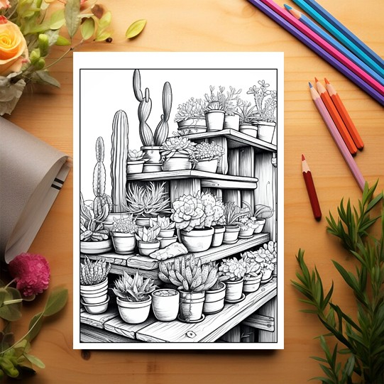 Carte de colorat pentru relaxare si antistres, 50 de ilustratii, Cactusi - Volumul II, 106 pagini [3]