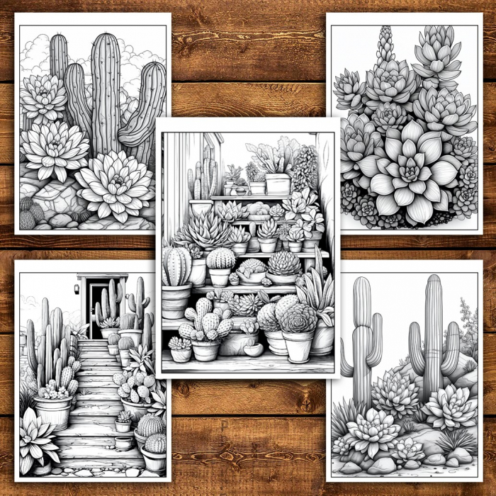 Carte de colorat pentru relaxare si antistres, 50 de ilustratii, Cactusi - Volumul II, 106 pagini [5]
