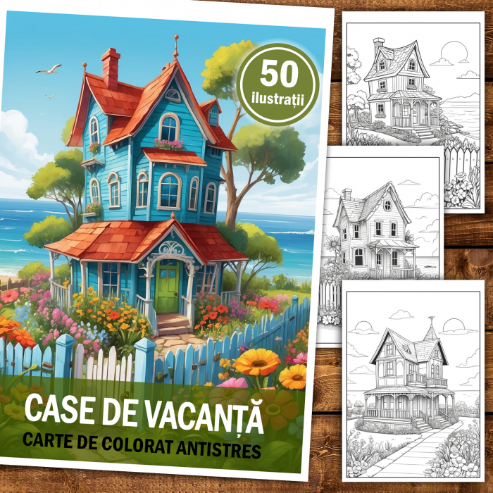 Carte de colorat pentru relaxare si antistres, 50 de ilustratii, Case de vacanta, 106 pagini [2]