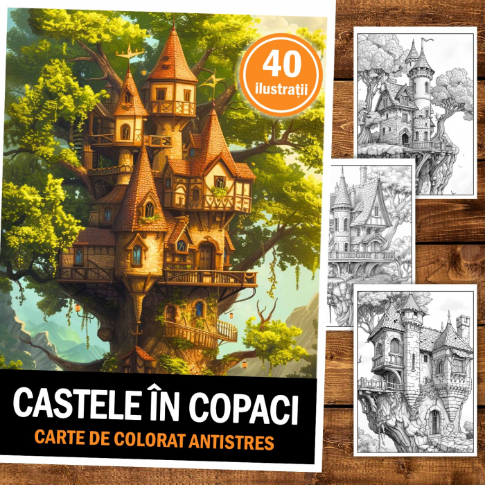 Carte de colorat pentru relaxare si antistres, 50 de ilustratii, Castele in copaci, 106 pagini [2]