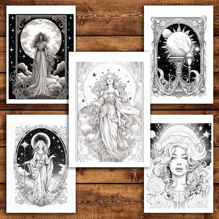 Carte de colorat pentru relaxare si antistres, 50 de ilustratii, Celestial Tarot 106 pagini [5]