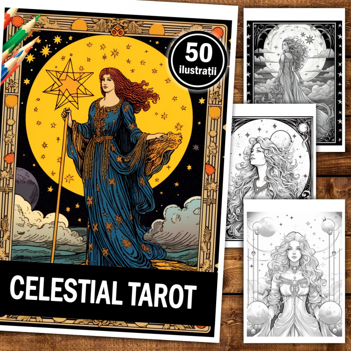 Carte de colorat pentru relaxare si antistres, 50 de ilustratii, Celestial Tarot 106 pagini [2]