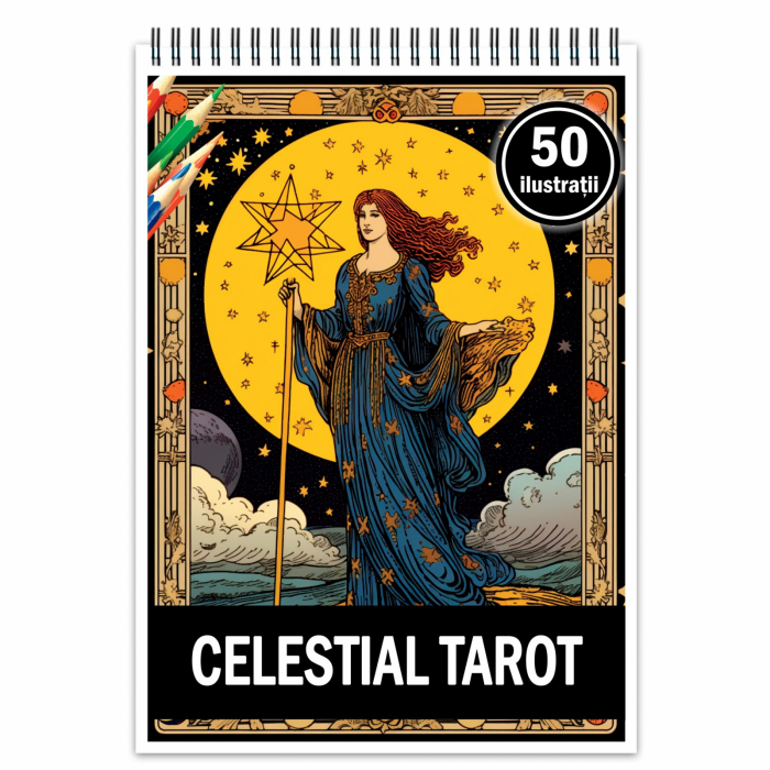 Carte de colorat pentru relaxare si antistres, 50 de ilustratii, Celestial Tarot 106 pagini [1]