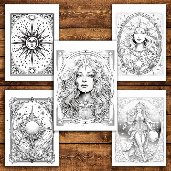 Carte de colorat pentru relaxare si antistres, 50 de ilustratii, Celestial Tarot 106 pagini [6]