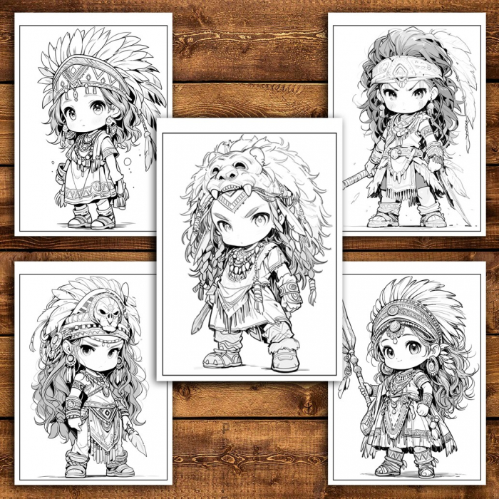 Carte de colorat pentru relaxare si antistres, 50 de ilustratii, Chibi Indians, 106 pagini [5]