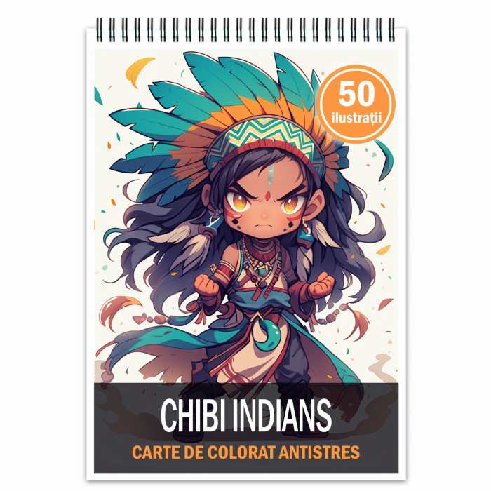 Carte de colorat pentru relaxare si antistres, 50 de ilustratii, Chibi Indians, 106 pagini [1]