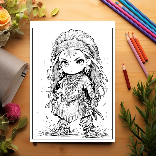Carte de colorat pentru relaxare si antistres, 50 de ilustratii, Chibi Indians, 106 pagini [3]