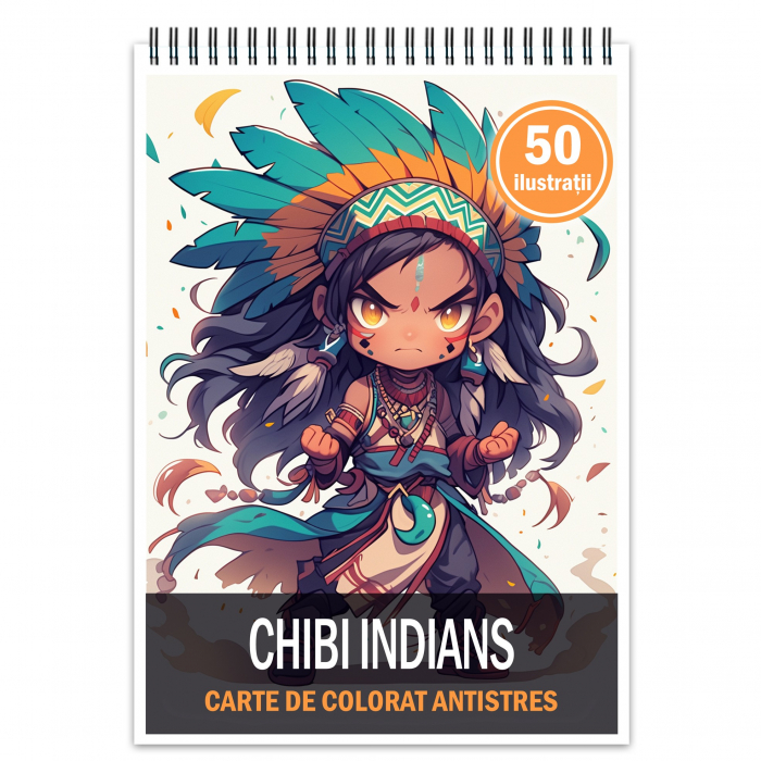 Carte de colorat pentru relaxare si antistres, 50 de ilustratii, Chibi Indians, 106 pagini [1]