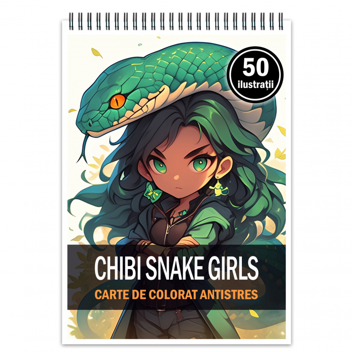 Carte de colorat pentru relaxare si antistres, 50 de ilustratii, Chibi Snake Girls, 106 pagini [1]