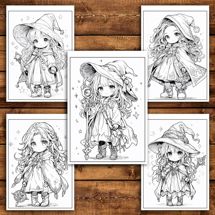 Carte de colorat pentru relaxare si antistres, 50 de ilustratii, Chibi Wizards, 106 pagini [4]