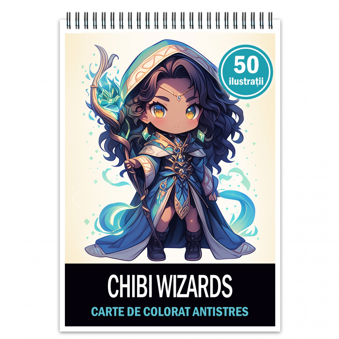 Carte de colorat pentru relaxare si antistres, 50 de ilustratii, Chibi Wizards, 106 pagini [2]