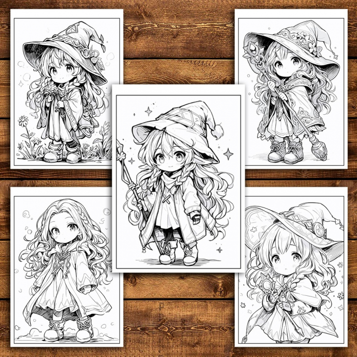 Carte de colorat pentru relaxare si antistres, 50 de ilustratii, Chibi Wizards, 106 pagini [5]