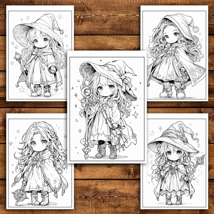Carte de colorat pentru relaxare si antistres, 50 de ilustratii, Chibi Wizards, 106 pagini [4]