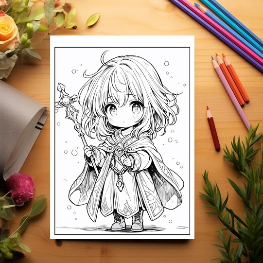 Carte de colorat pentru relaxare si antistres, 50 de ilustratii, Chibi Wizards, 106 pagini [3]