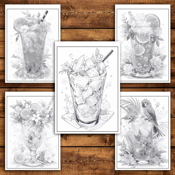 Carte de colorat pentru relaxare si antistres, 50 de ilustratii, Cocktail Glasses 106 pagini [5]